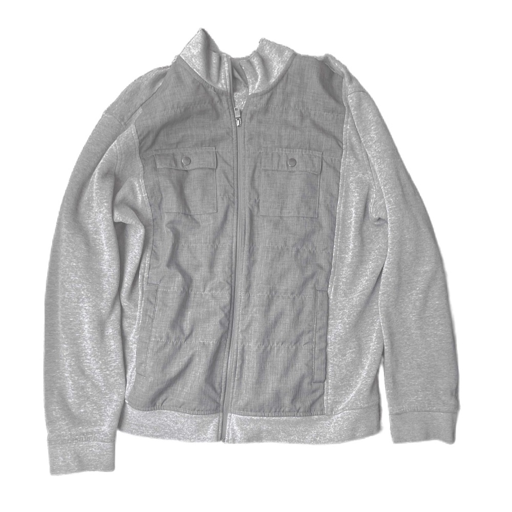 Comfortable and Stylish Alfani Gray Button-Up Sweatshirt Jacket.